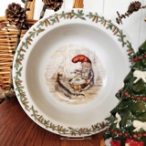 Wiberg Christmas bowl with cat sneaking up on eating pixie, Royal Copenhagen no. 1-14198