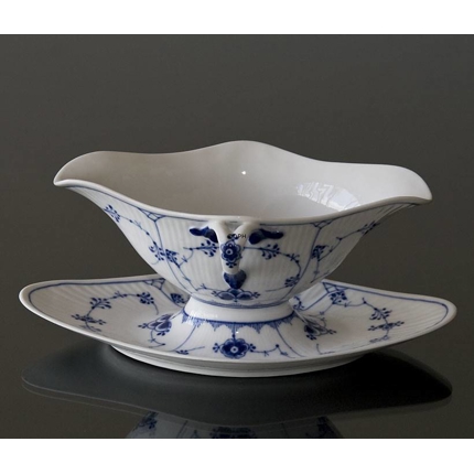 Blue Fluted, Plain, Souce Boat on Fixed Stand, capacity 45 cl., Royal Copenhagen no. 202