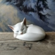Sleeping white Cat, Royal Copenhagen figurine no. 0/422 or 057