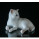 Liggende hvid kattekilling, Bing & Grøndahl katte figur nr. 2504 eller 504