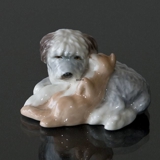 Old English Sheepdog Cuddling with Cat, Royal Copenhagen dog figurine