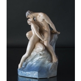 Wave and Rock, Man and Woman Kissing by the Sea, Royal Copenhagen figurine no. 1132