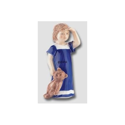 Else Waiting, Girl standing with Teddy, Royal Copenhagen figurine no. 676