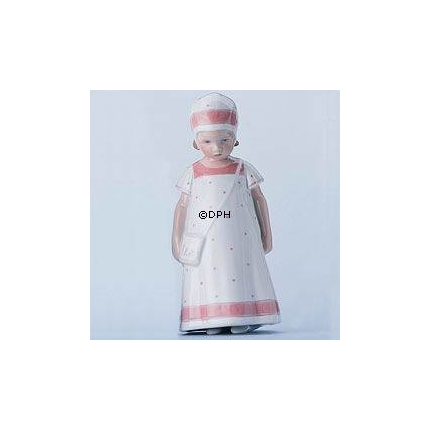 Elsa Mädchen mit weißem Kleid mit hellroter Bordüre, Bing & Gröndahl Figur Nr. 404
