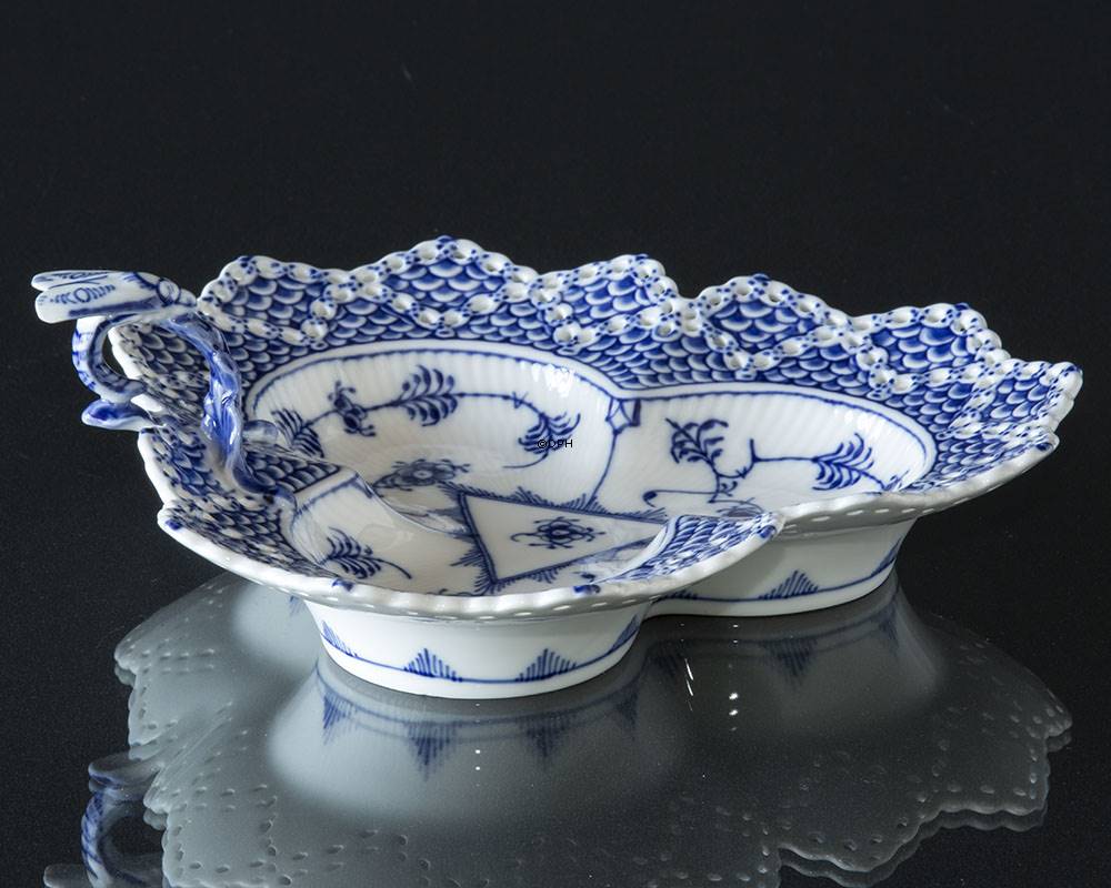 Blue Fluted, Full Lace, Pickle Dish, Tripolite with double lace no