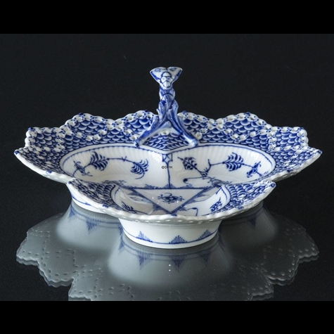 Blue Fluted, Full Lace, Pickle Dish, Tripolite with double lace no