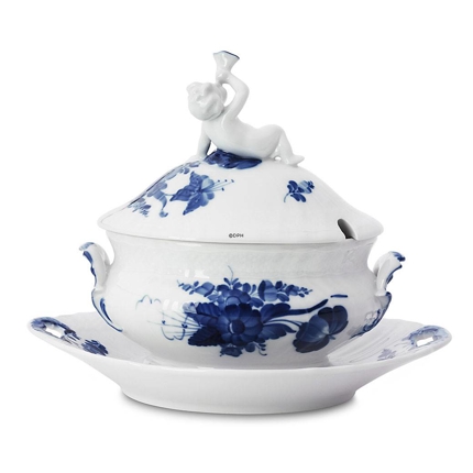 Blue Flower, Curved, oval Sauce tureen with Cover with Figure no. 10/1653 or 169, Royal Copenhagen