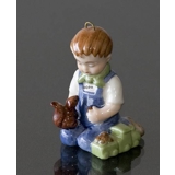 The Children's Christmas 2001 Christian, Figurine Ornament, Boy with Squirell, Royal Copenhagen