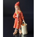 Brita Carl Larsson Figurine, Standing girl with star candle and basket with apples, Royal Copenhagen figurine