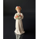 Lisbeth Carl Larsson Figurine, Girl Standing with bouquet and flower wreath in her hair, Royal Copenhagen figurine