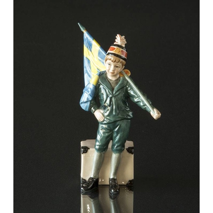Lisbeth Carl Larsson Figurine, Girl Standing with Swedish flag, Royal Copenhagen figurine no. 003