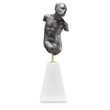 Torso Skulptur, Adonis, mand, sort bisqiut, Royal Copenhagen figur