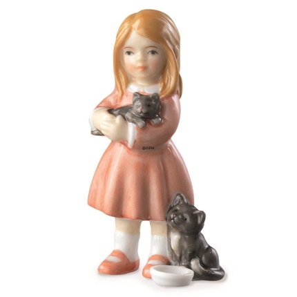 Pige stående med killing, mini figur Royal Copenhagen nr. 122
