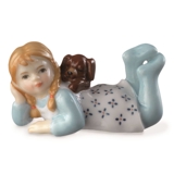 Girl lying with dog, mini figurine Royal Copenhagen