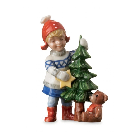 Mini Sommer og Vinterbørn, pige med lille juletræ, Royal Copenhagen figur nr. 264