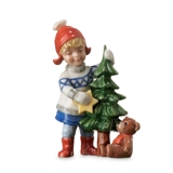 Mini Sommer og Vinterbørn, pige med lille juletræ, Royal Copenhagen figur