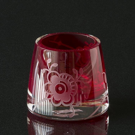 Teelichthalter aus Glas mit Musselmalet Dekoration in Relief, rosa, Royal Copenhagen Nr. 494