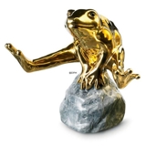Guld frø siddende på sten, Royal Copenhagen figur