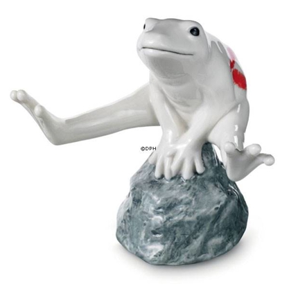 White frog with kiss, sitting on stone, Royal Copenhagen figurine no. 558