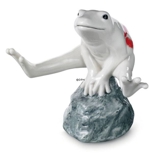 White frog with kiss, sitting on stone, Royal Copenhagen figurine