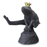 Black frog with golden crown sitting on stone, Royal Copenhagen figurine
