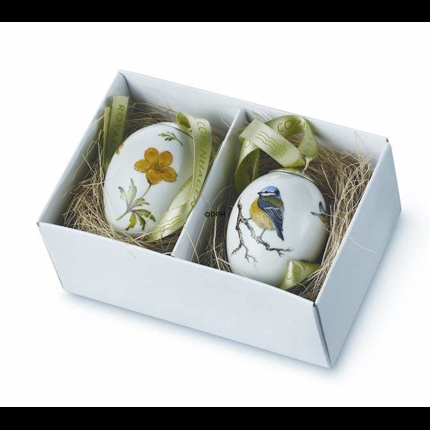 Easter Egg with bluetit and yellow anomone, set of two, Royal Copenhagen Easter Egg 2008