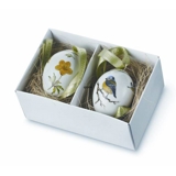 Easter Egg with bluetit and yellow anomone, set of two, Royal Copenhagen Easter Egg 2008