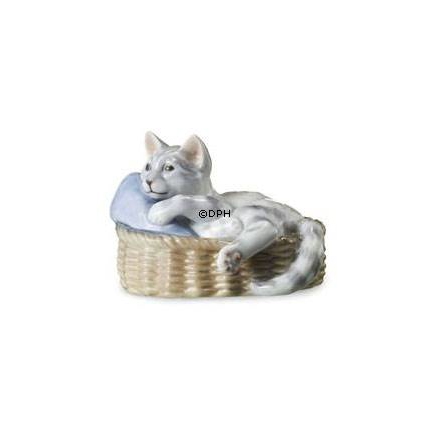 Cat in basket, Royal Copenhagen figurine no. 656