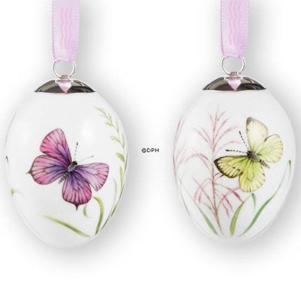 Easter eggs with purple and yellow butterflies, 2 pcs., Royal Copenhagen Easter Egg 2014