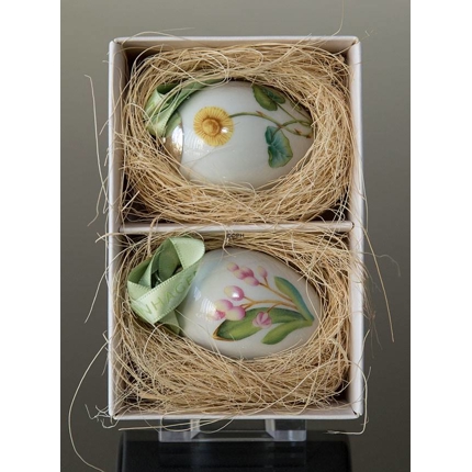 Easter eggs with flowers, coltsfoot and wood hyacinth, 2 pcs., Royal Copenhagen Easter Egg 2014