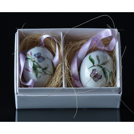 Porzellanei mit Schmetterlingen und Schlangen-Knöterich, 2 Stück Royal Copenhagen Osterei 2015