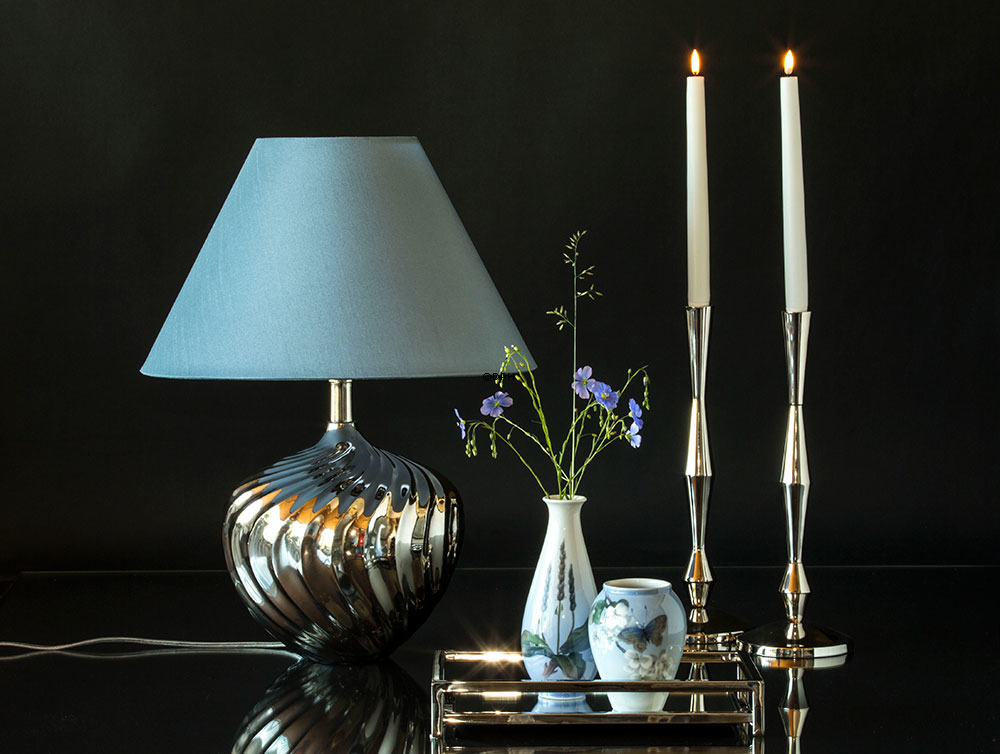 Bordlampe nikkel/sølv finish uden skærm, 34 cm