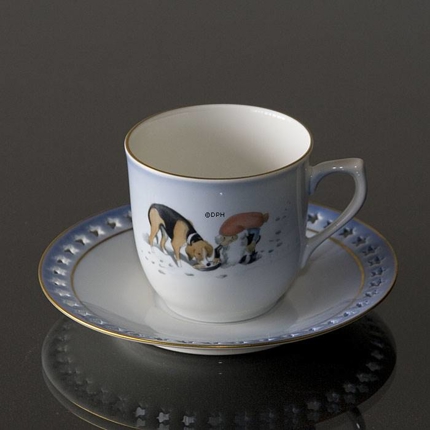 Wiberg Christmas Service, cup and saucer, pixie and dog, Bing & Grondahl no. 3502305