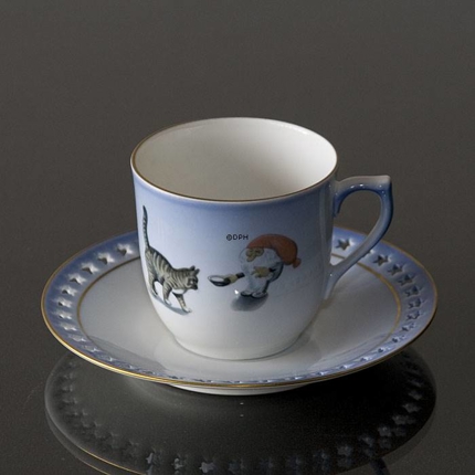 Wiberg Christmas Service, cup and saucer, pixie and cat, Bing & Grondahl no. 3506305