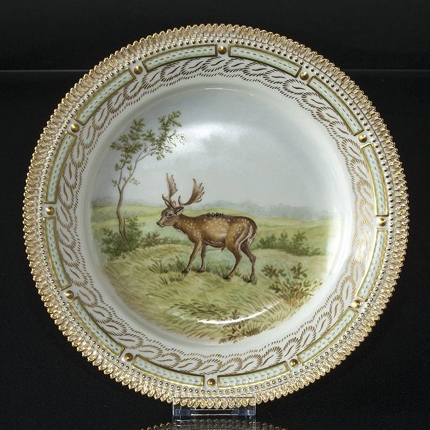 Fauna Danica jagtstellet flad tallerken, med hjort (Cervus Dama), Royal Copenhagen