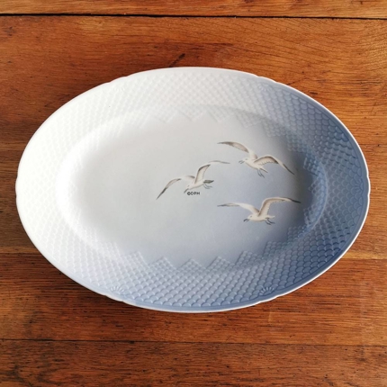 Mågestel uden guld, ovalt fad, stort, nr. 14 Bing & Grøndahl, 46cm