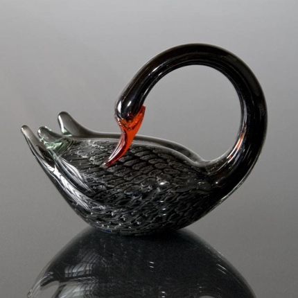 Swan Figurine, Glass, Black, 15cm, Hand Blown Glass Art,