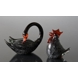 Swan Figurine, Glass, Black, 15cm, Hand Blown Glass Art,