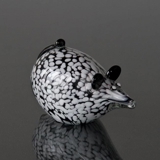 Lying Glass Mouse, Black and White spotted,Hand Blown Glass Art,