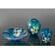 Large Round Glass Vase, Blue with flower, Hand Blown Glass Art,