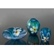 Große Runde Glasvase, blau mit Blume, Mundgeblasene Glaskunst