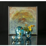 Glass Vase, or Flowerpot, Glass Art Flower pot, Blue with flowers, Hand Blown Glass,