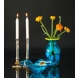 Large Cheap Glass Vase, Blue with Yellow edge, Hand Blown Glass Art,