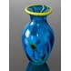 Large Cheap Glass Vase, Blue with Yellow edge, Hand Blown Glass Art,