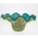 Bowl, Green and blue with wavy edge, 45cm, Hand Blown Glass,