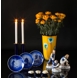 Stor Gul Glasvase med blomster 35cm, Mundblæst glaskunst,