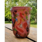 Glass vase with red decoration 31cm, Glass Art, Hand Blown,