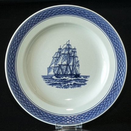 Royal Copenhagen/Aluminia Tranquebar, blue, plate with ship / Windjammer 25cm