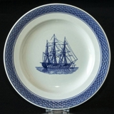 Royal Copenhagen/Aluminia Tranquebar, blå, tallerken med tremastet skib 25cm