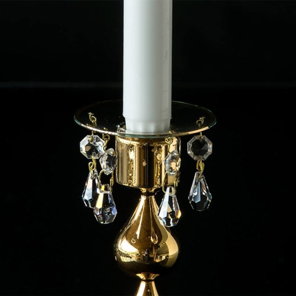 Kerzenring, goldene Kante, mit kleinen Krystaltropfen (Innenloch 2,5 cm).